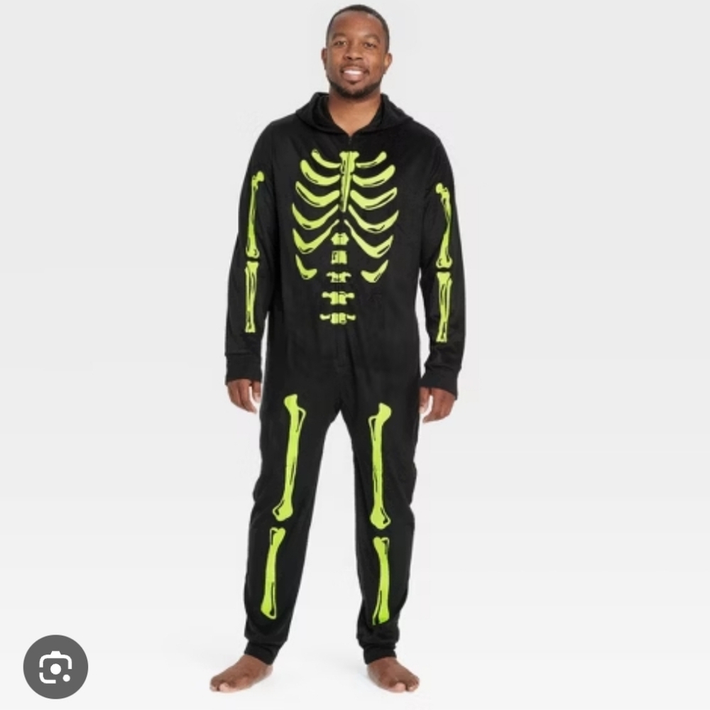 Mens Glow-in-the-Dark Skeleton Costume - Black and Green